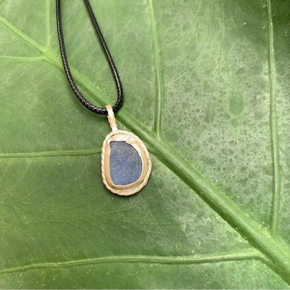 Blue Wave Sea glass Handmade 995 925 silver soldered necklace beach bohemian - Picture 5 of 7